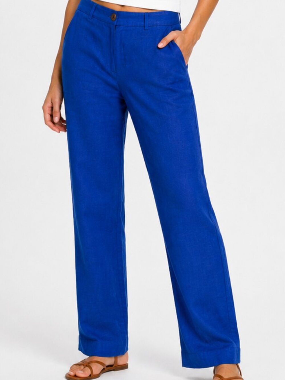TALBOTS Southampton Linen Straight Leg Trouser Pants Royal Blue 4 - Picture 1 of 12